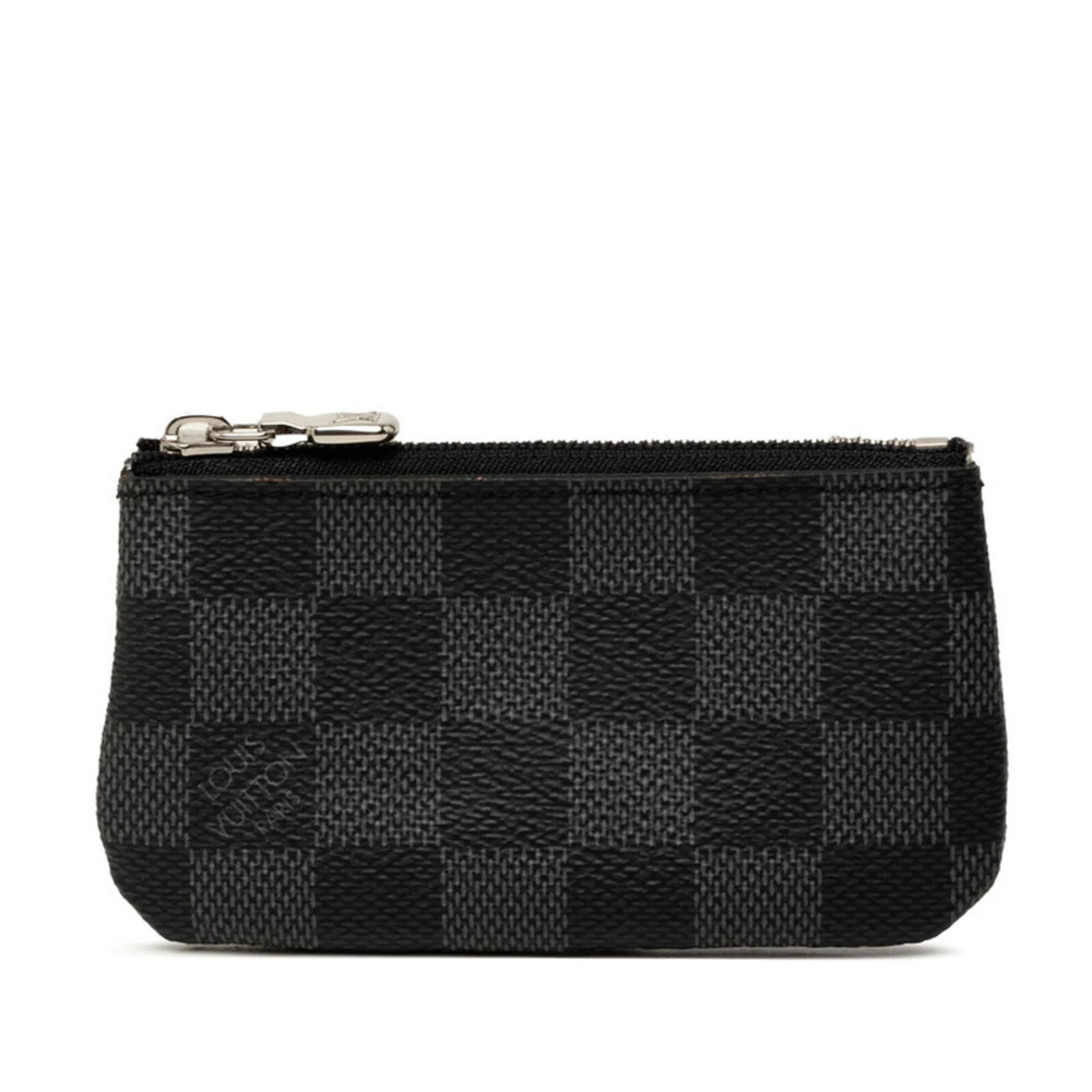 Louis Vuitton Damier Graphite Pochette Clé Wallet/Coin Purse N60155 Black Lea...